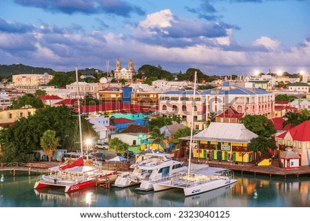 St. John's, Antigua overlooking the quay at dusk.