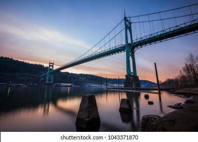 The St Johns Bridge In Portland Oregon At Sunset