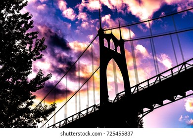 The St Johns Bridge In Portland, Oregon At Sunset