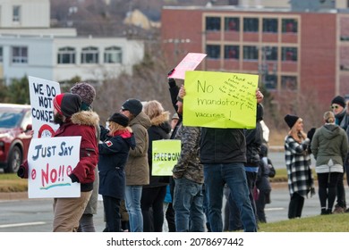 ST. JOHN'S, NEWFOUNDLAND AND LABRADOR, CANADA – NOVEMBER 20, 2021.  Citizens Protesting Vaccine Mandates For COVID At The House Of Assembly, Taken On November 20, 2021, In St. John's.