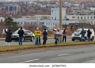 ST. JOHN'S, NEWFOUNDLAND AND LABRADOR, CANADA – NOVEMBER 20, 2021.  Citizens Protesting Vaccine Mandates For COVID At The House Of Assembly, Taken On November 20, 2021, In St. John's.