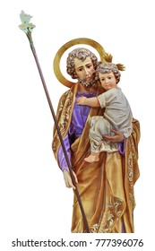 St Joseph Holding The Christ Child Statue Isolated