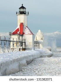 St. Joseph Lighthouse Lake Michigan Winter