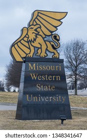 St. Joseph, Missouri / United States Of America - March 24 2019: Missouri Western State University Entrance Sign.  Medium Sized State Funded Public College.