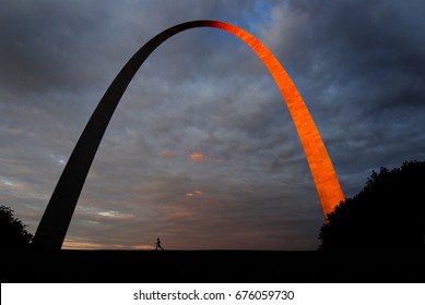 St Louis Arch Landmark Metal Gateway Sunset Glowing Orange