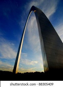 St. Louis Arch At Sunset With Sky And Clouds In Background