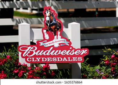 St. Louis, Missouri - May 19 2015: A sign for Budweiser Clydesdales at Grant's Farm, on land once owned by Ulysses S. Grant.