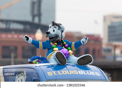 St. Louis, Missouri, USA - March 2, 2019: Bud Light Grand Parade, Louie Mascot Of The St. Louis Blues, Hockey Team