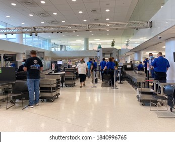 St. Louis, MO/USA - 10/2/20:  The TSA Security At St. Louis, MO Lambert International Airport STL.