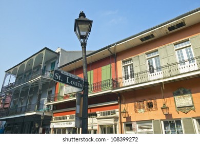St. Louis Road Sign And Lamp Post In French Quarter Of New Orleans, Louisiana