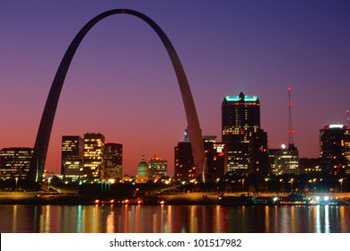 St. Louis Skyline And Arch At Night, St. Louis, Missouri