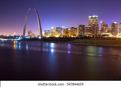 St. Louis Skyline In The Evening With The Arch In View