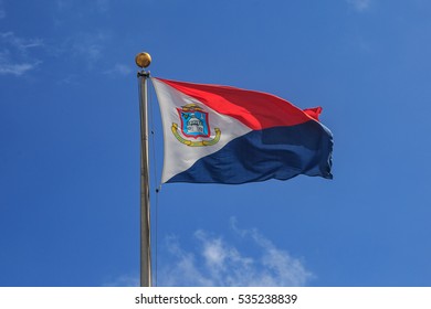 St. Maarten Flag With Blue Sky.