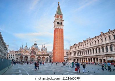 St. Mark's Square with Campanile at Sunset in Venice in Italy