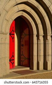 St Mary Church, Jersey, U.K.  Entrance Under A Gothic Granite Arch.