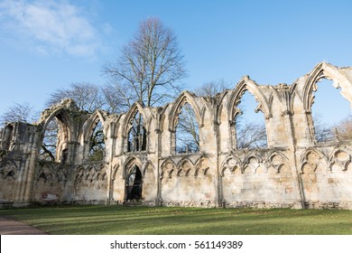 St. Marys Abbey Ruins Situated In Museum Gardens. York, England.