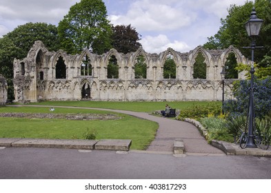 St Marys Abbey Ruin,view Of Old Wall In York, England, United Kingdom