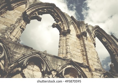 St Marys Abbey Ruin,view Of Old Wall In York, England, United Kingdom