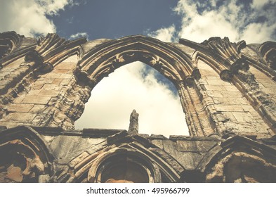 St Marys Abbey Ruin,view Of Old Wall In York, England, United Kingdom