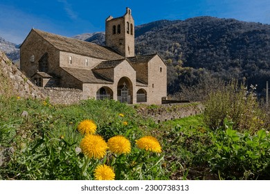 St. Michael church at Linas de Broto, Huesca, Spain. Pyrenees.