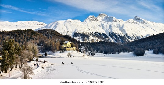 St Moritz Lake In Winter Time