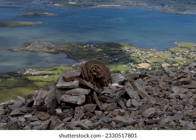 St Patrick plaque overlooking Clew Bay atop of Croagh Patrick