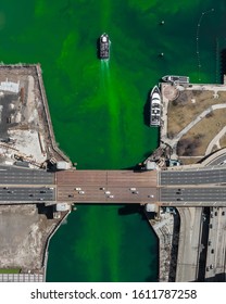 St. Patricks Day Aerial View Chicago River Green