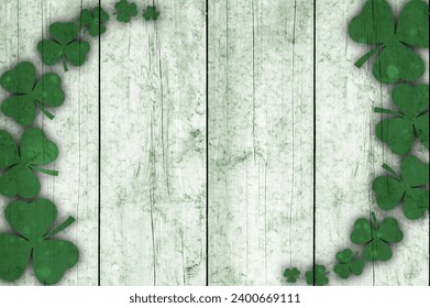 St Patricks day background. Shamrocks over a light green wood background. Decoration for St. Patrick's Day. Banner design - Powered by Shutterstock