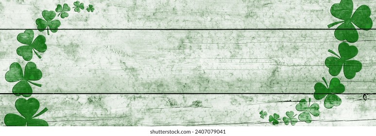 St Patricks day background. Shamrocks over a light green wood background. Decoration for St. Patrick's Day. Banner design - Powered by Shutterstock