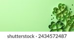 St Patricks day banner design with four leaf clover paper art on green background.