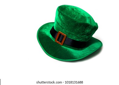 A St. Patrick's Day Costume Hat Of A Leprechaun. Irish Green Hat On A White Background.