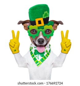 St Patricks Day Dog With Peace Fingers