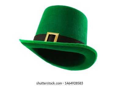 St Patricks day meme and March 17 concept with a multiple angles image of a green parade hat with a belt and buckle isolated on white background with a clip path cut out - Powered by Shutterstock