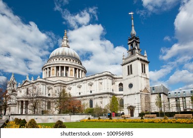 St. Paul Cathedral with garden in London England United Kingdom