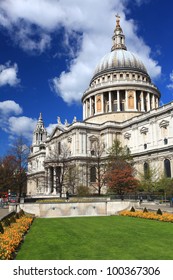 St. Paul Cathedral With Green Garden In London England United Kingdom