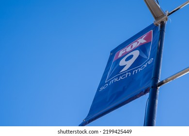 St. Paul, Minnesota - September 3, 2022: Fox 9 TV Station Banner At The News Broadcast Booth At The Minnesota State Fair