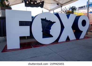 St. Paul, Minnesota - September 3, 2022: Fox 9 TV Station Letter Logo At The News Broadcast Booth At The Minnesota State Fair