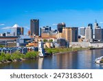 St. Paul, Minnesota, USA downtown skyline on the Mississippi River.