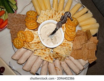 ST PAUL, MINNESOTA USA - JULY 09, 2019: Party Tray With Meat, Cheese, Crackers And Dip. 