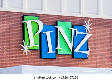 ST PAUL, MN, USA -FEBRUARY 27, 2021: PINZ Bowling Alley And Arcade Exterior And Trademark Logo.