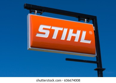 ST. PAUL, MN/USA - MAY 7, 2017: Stihl Dealership Sign And Logo. Andreas Stihl AG & Company Is A German Manufacturer Of Chainsaws And Other Handheld Power Equipment.