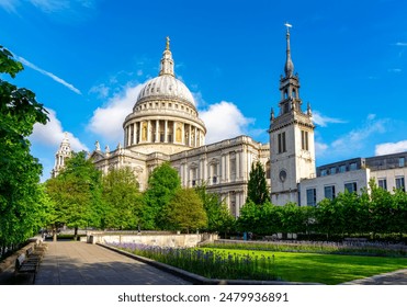 St. Paul's cathedral and Festival gardens in spring, London, UK