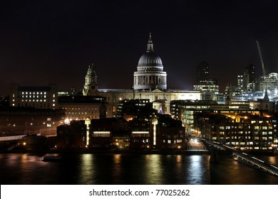 St. Pauls Cathedral In London At Night Cityscape