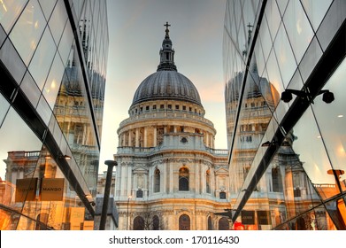 St Paul's Cathedral in London at twilight with reflections