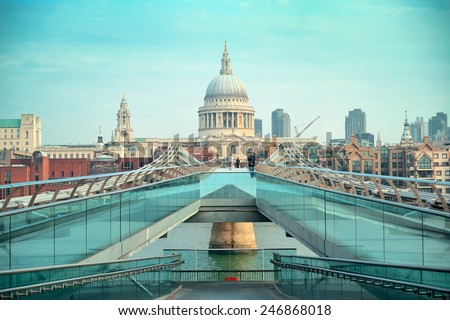 St Pauls Cathedral and Millennium Bridge in London.