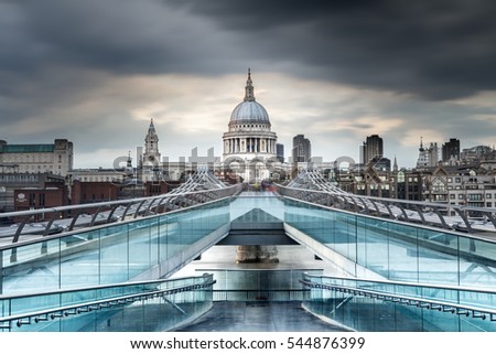 St. Paul's Cathedral and the Millennium Bridge, London.