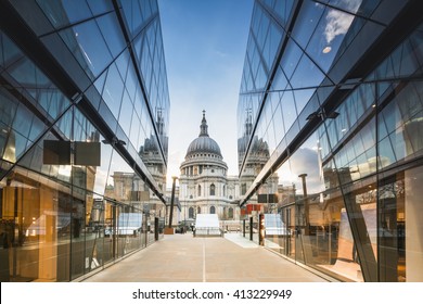 St Pauls Cathedral Reflected In Glass Walls Of One New Change In London