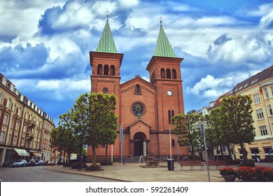 St. Paul's Church, Aarhus Or Sankt Pauls Kirke, Denmark In Summer Day