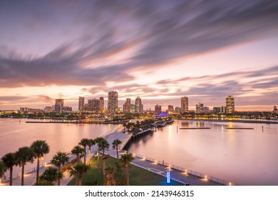 St. Pete, Florida, USA downtown city skyline from the pier at night.