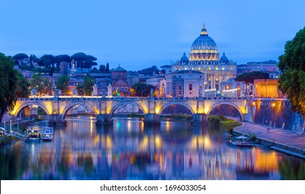 St Peter Cathedral at twilight blue hour - Rome, Italy